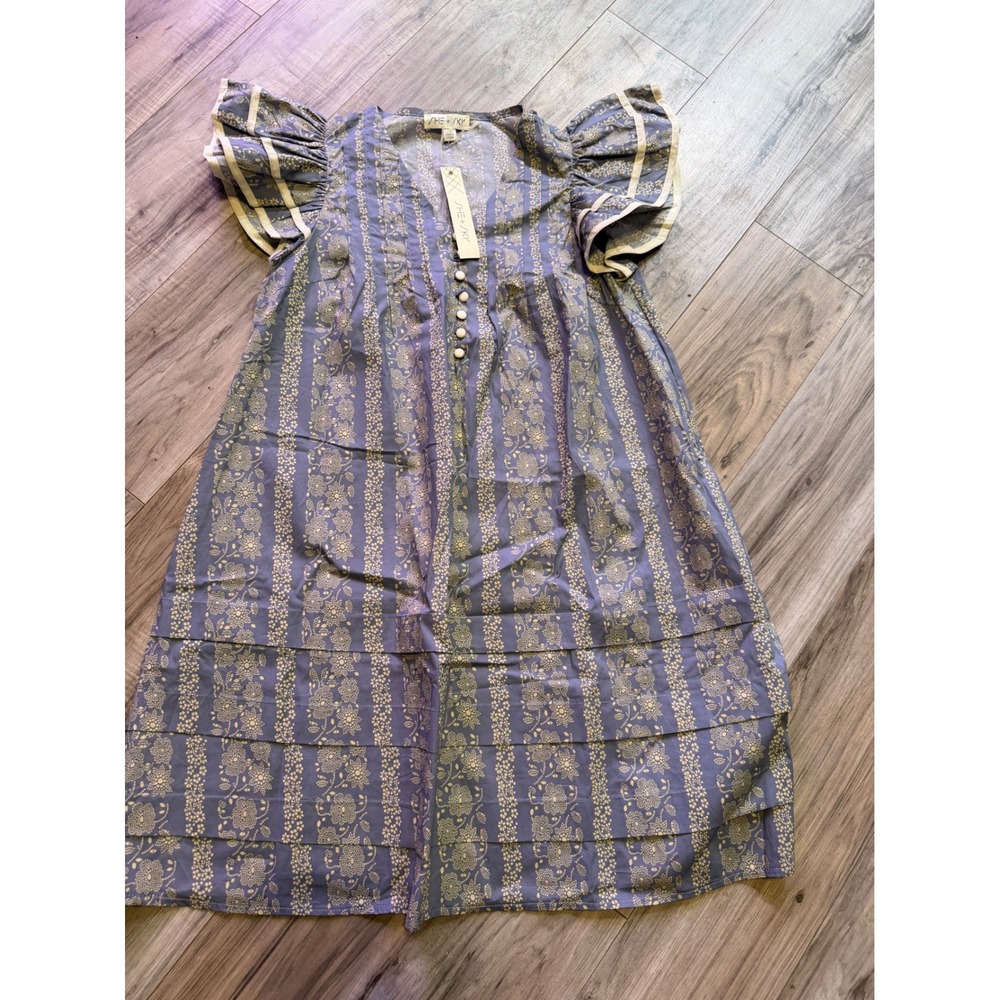 She + Sky Womens Floral Stripe Ruffle Sleeve Babydoll Mini Dress Blue Medium NWT